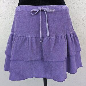 💜Purple Corduroy Skirt with Tiered Layers and Bow Tie